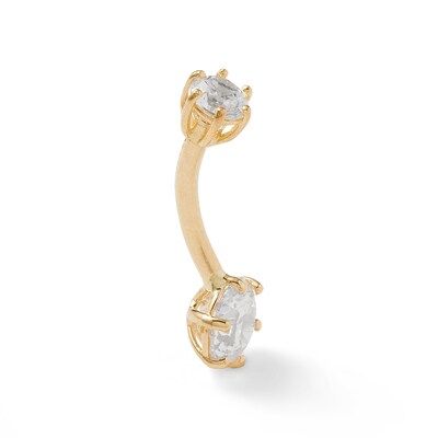 10K Solid Gold CZ Two-Stone Belly Button Ring