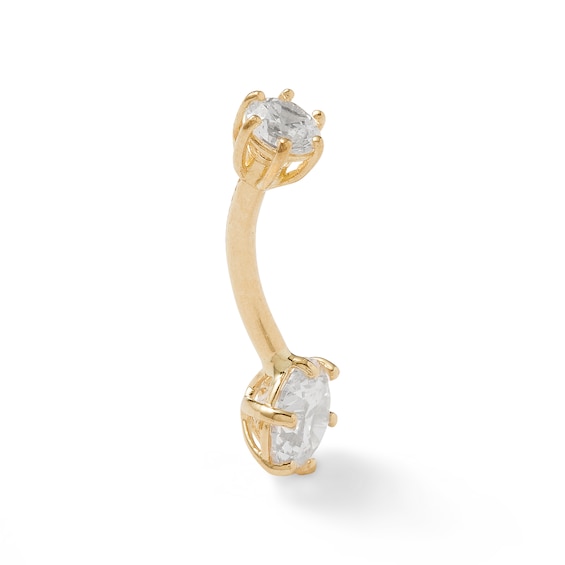 10K Solid Gold CZ Two-Stone Belly Button Ring