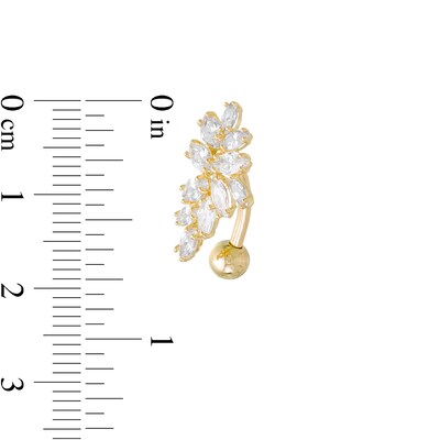 014 Gauge Marquise-Cut Cubic Zirconia Floral Cluster Top-Down Belly Button Ring in Solid 10K Gold