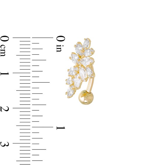 014 Gauge Marquise-Cut Cubic Zirconia Floral Cluster Top-Down Belly Button Ring in Solid 10K Gold