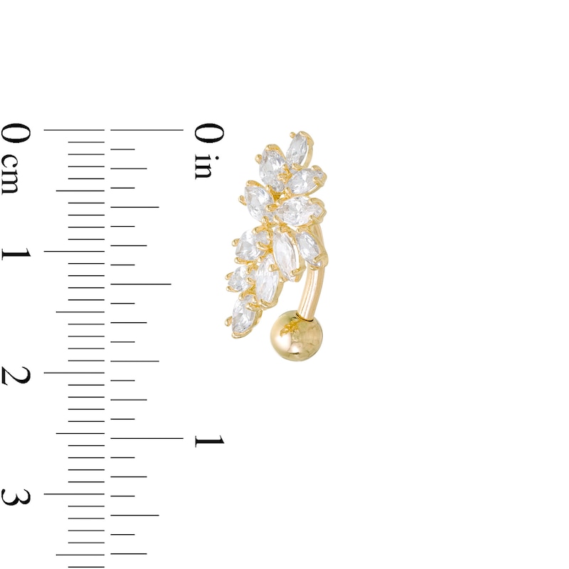 014 Gauge Marquise-Cut Cubic Zirconia Floral Cluster Top-Down Belly Button Ring in Solid 10K Gold