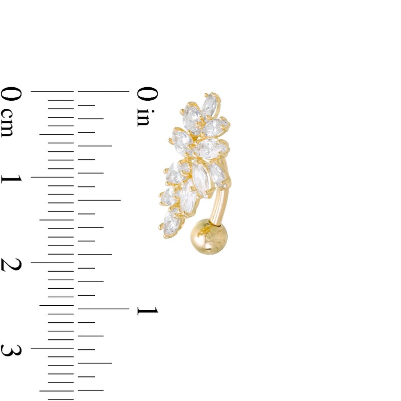 Main Image 2 of 014 Gauge Marquise-Cut Cubic Zirconia Floral Cluster Top-Down Belly Button Ring in Solid 10K Gold