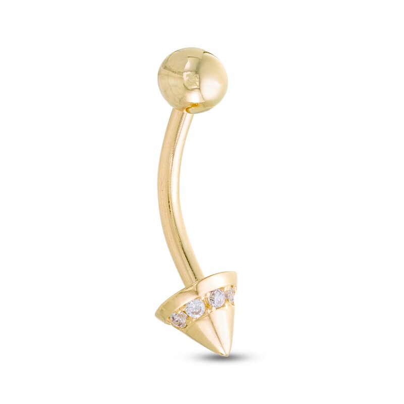 014 Gauge Cubic Zirconia Border Spike Belly Button Ring in 10K Gold