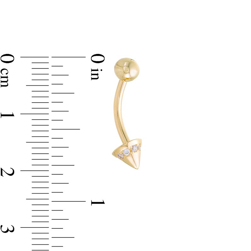 014 Gauge Cubic Zirconia Border Spike Belly Button Ring in 10K Gold