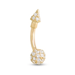 019 Gauge Cubic Zirconia Ball and Spike Curved Barbell in 10K Gold Tube