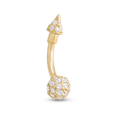 10K Hollow Gold CZ Ball and Spike Curved Barbell - 19G