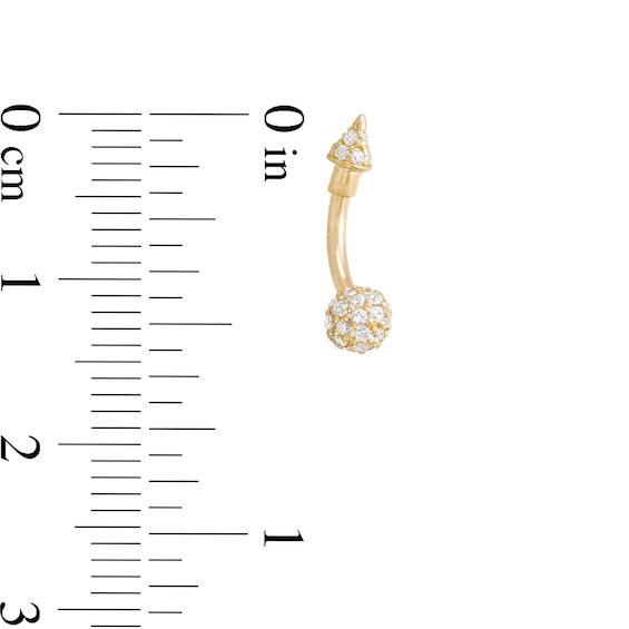 10K Hollow Gold CZ Ball and Spike Curved Barbell - 19G