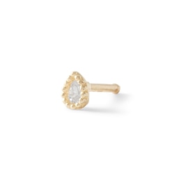 020 Gauge Pear-Shaped Cubic Zirconia Bead Frame Nose Stud in 14K Semi-Solid Gold