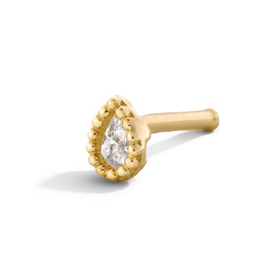 14K Semi-Solid Gold Pear-Shaped CZ Bead Frame Nose Stud - 20G