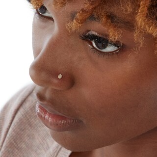 14K Semi-Solid Gold Pear-Shaped CZ Bead Frame Nose Stud - 20G