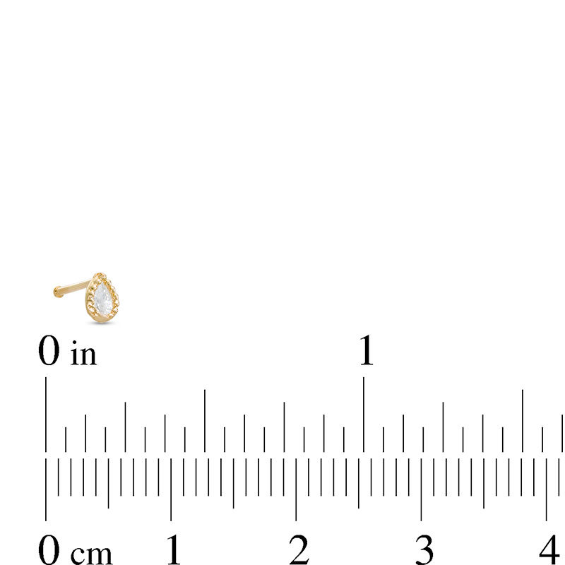 020 Gauge Pear-Shaped Cubic Zirconia Bead Frame Nose Stud in 14K Semi-Solid Gold