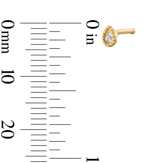 14K Semi-Solid Gold Pear-Shaped CZ Bead Frame Nose Stud - 20G