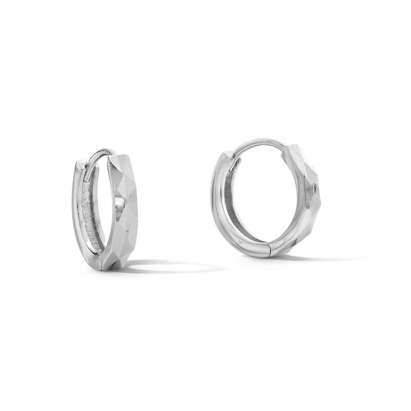 Solid Sterling Silver 9.6mm Diamond-Cut Huggies