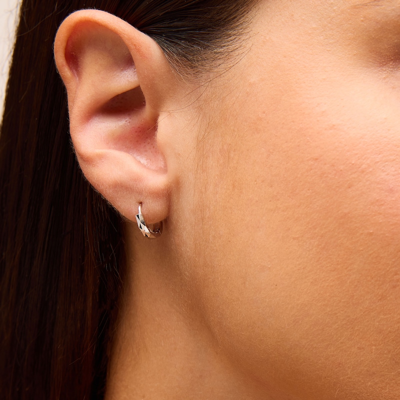 Diamond-Cut Huggie Hoop Earrings in Solid Sterling Silver