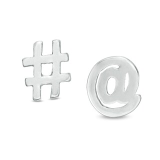 "#" Symbol and At-Sign Mismatch Stud Earring in Sterling Silver