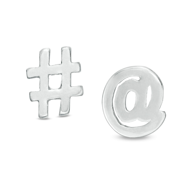"#" Symbol and At-Sign Mismatch Stud Earring in Sterling Silver