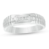 Thumbnail Image 0 of Cubic Zirconia Stepped Frame Triple Row Ribbed Shank Ring in Sterling Silver - Size 10