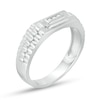 Thumbnail Image 1 of Cubic Zirconia Stepped Frame Triple Row Ribbed Shank Ring in Sterling Silver - Size 10