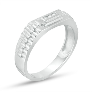 Cubic Zirconia Stepped Frame Triple Row Ribbed Shank Ring in Sterling Silver - Size 10