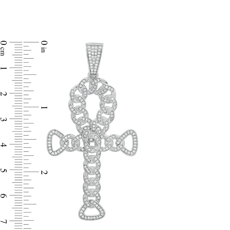 Main Image 2 of Cubic Zirconia Curb Chain Ankh Cross Necklace Charm in Sterling Silver