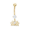 Thumbnail Image 1 of 014 Gauge Marquise and Round Cubic Zirconia Lotus Flower Dangle Belly Button Ring in 10K Gold