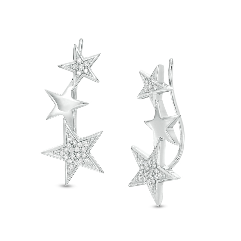 1/8 CT. T.W. Composite Diamond Graduating Triple Star Crawler Earrings ...