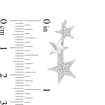 1/8 CT. T.W. Composite Diamond Graduating Triple Star Crawler Earrings in Sterling Silver