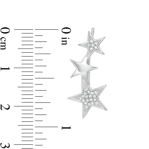 1/8 CT. T.W. Composite Diamond Graduating Triple Star Crawler Earrings in Sterling Silver