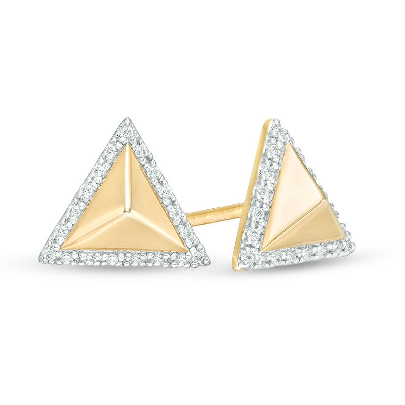 Main Image 1 of 1/10 CT. T.W. Diamond Frame Triangle Stud Earrings in 10K Gold - XL Post