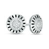 Thumbnail Image 0 of 1/8 CT. T.W. Composite Diamond and Black Enamel Double Frame Wheel Stud Earrings in Sterling Silver - XL Post