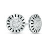 Thumbnail Image 1 of 1/8 CT. T.W. Composite Diamond and Black Enamel Double Frame Wheel Stud Earrings in Sterling Silver - XL Post