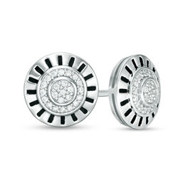 1/8 CT. T.W. Composite Diamond and Black Enamel Double Frame Wheel Stud Earrings in Sterling Silver - XL Post