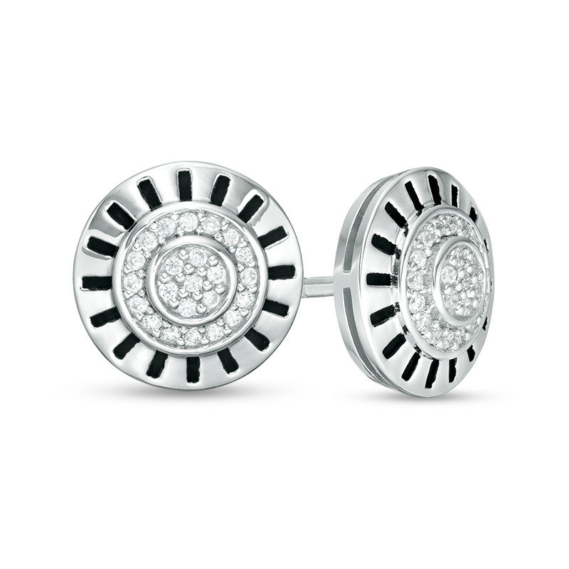 Main Image 1 of 1/8 CT. T.W. Composite Diamond and Black Enamel Double Frame Wheel Stud Earrings in Sterling Silver - XL Post