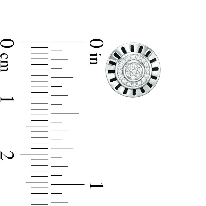 Main Image 2 of 1/8 CT. T.W. Composite Diamond and Black Enamel Double Frame Wheel Stud Earrings in Sterling Silver - XL Post