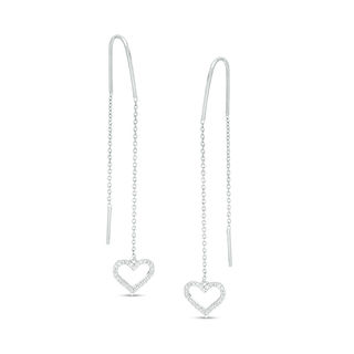 1/8 CT. T.W. Diamond Heart Outline Dangle Threader Earrings in Sterling Silver