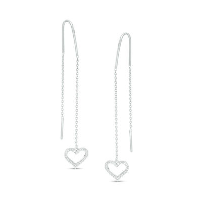1/8 CT. T.W. Diamond Heart Outline Dangle Threader Earrings in Sterling Silver