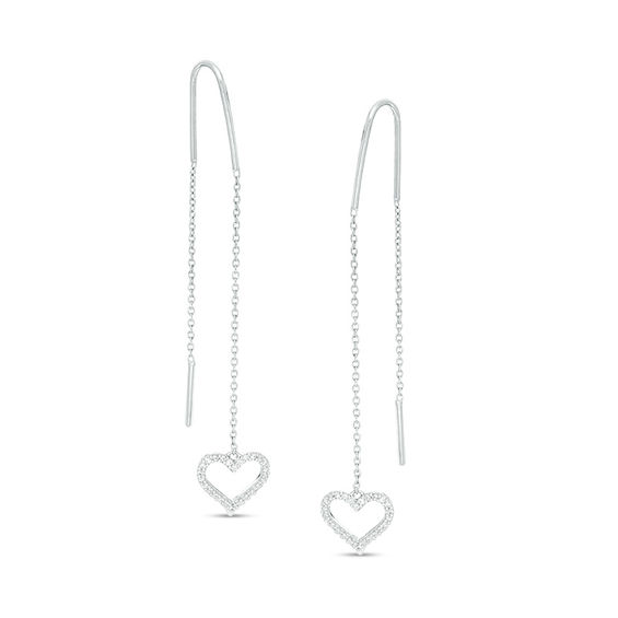 1/8 CT. T.W. Diamond Heart Outline Dangle Threader Earrings in Sterling Silver