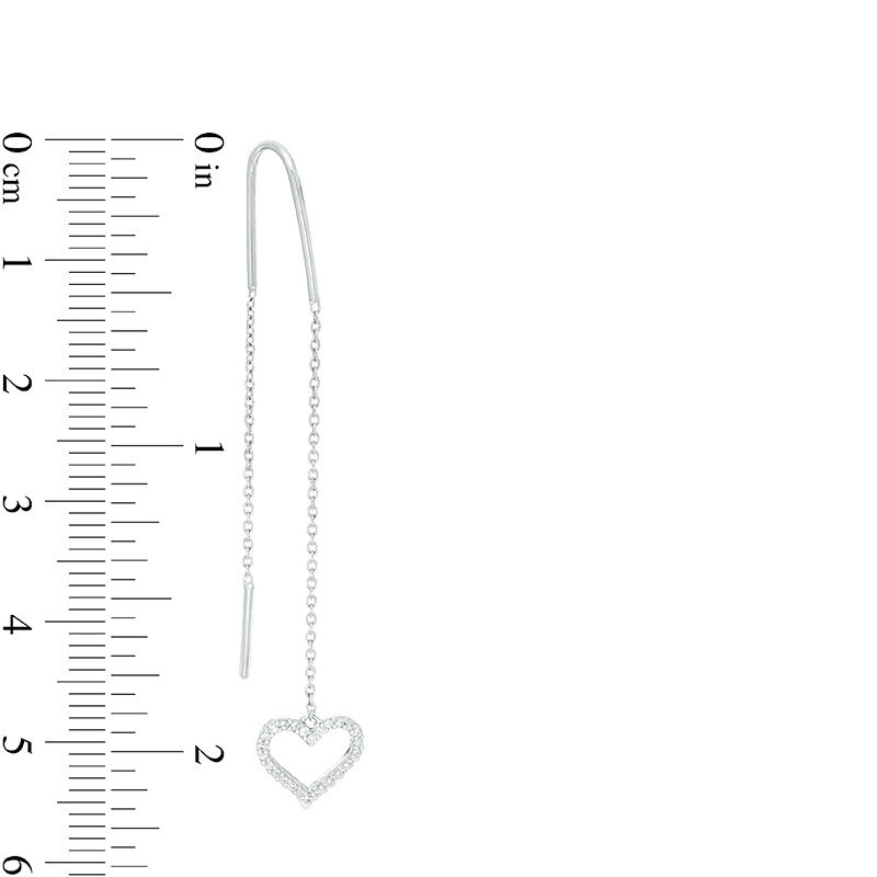 Main Image 2 of 1/8 CT. T.W. Diamond Heart Outline Dangle Threader Earrings in Sterling Silver