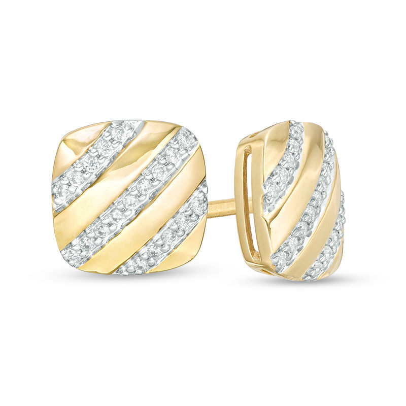 Main Image 1 of 0.114 CT. T.W. Diamond Diagonal Striped Cushion Stud Earrings in 10K Gold - XL Post