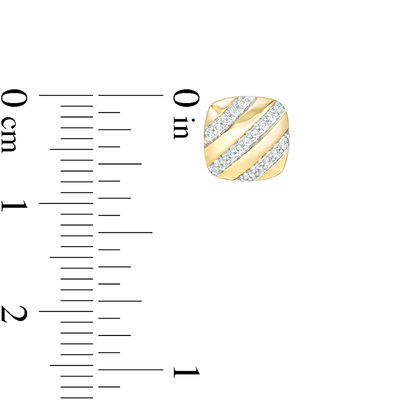 0.114 CT. T.W. Diamond Diagonal Striped Cushion Stud Earrings in 10K Gold - XL Post