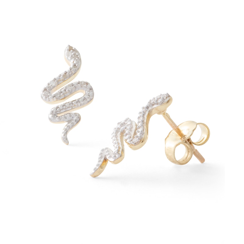 Main Image 1 of 1/20 CT. T.W. Diamond Snake Stud Earrings in 10K Gold
