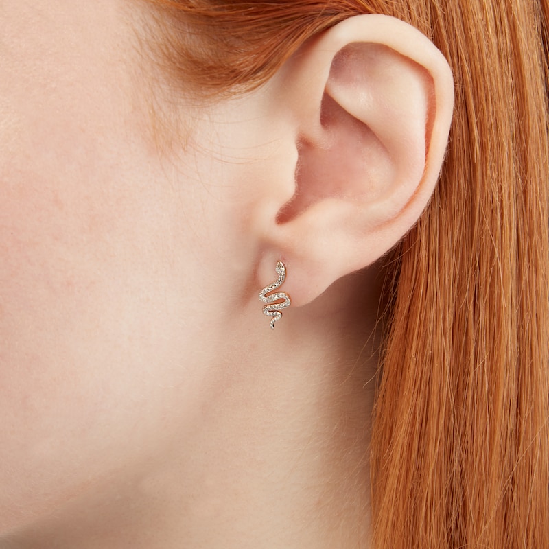 Main Image 3 of 1/20 CT. T.W. Diamond Snake Stud Earrings in 10K Gold