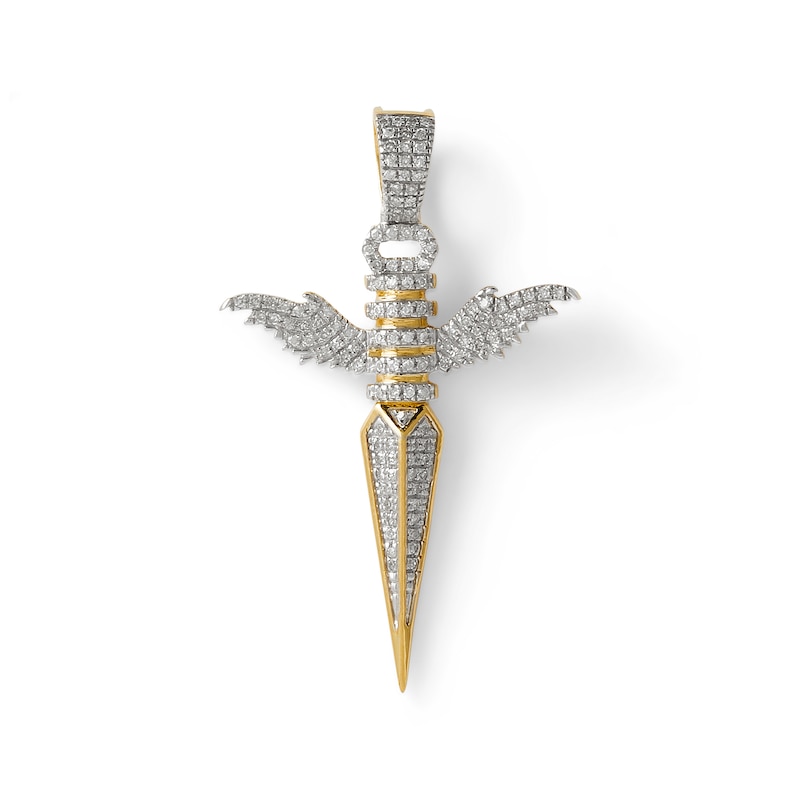 1/4 CT. T.W. Diamond Angel Dagger Necklace Charm in 10K Gold