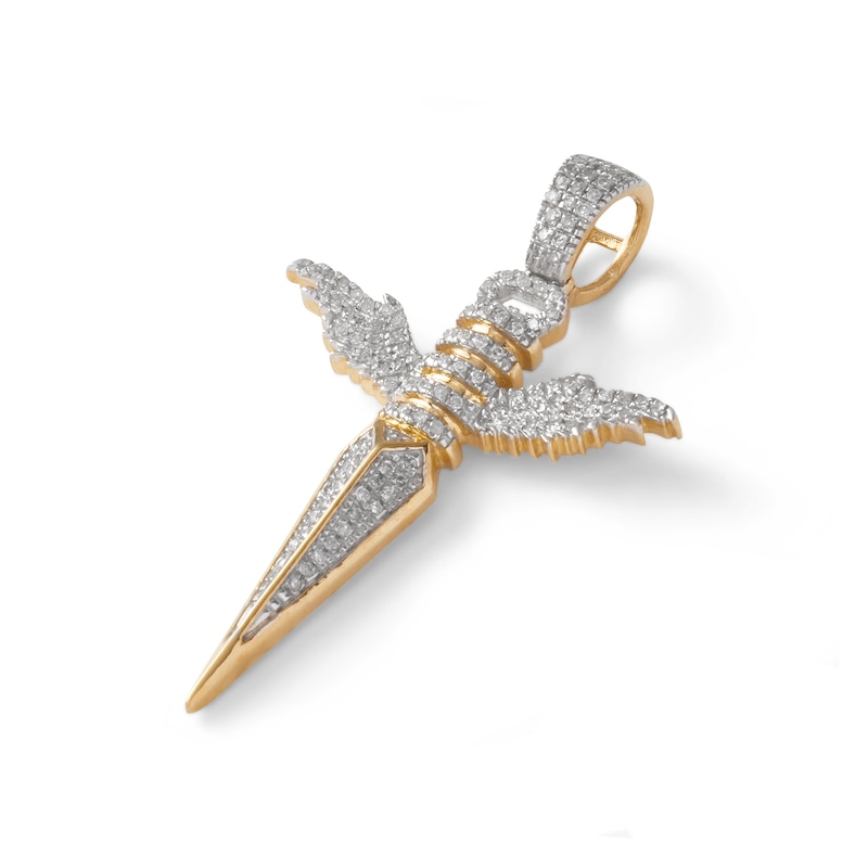 1/4 CT. T.W. Diamond Angel Dagger Necklace Charm in 10K Gold