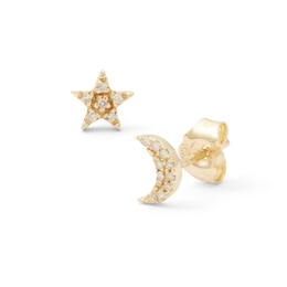 1/20 CT. T.W. Diamond Crescent Moon and Star Mismatch Stud Earrings in 10K Gold