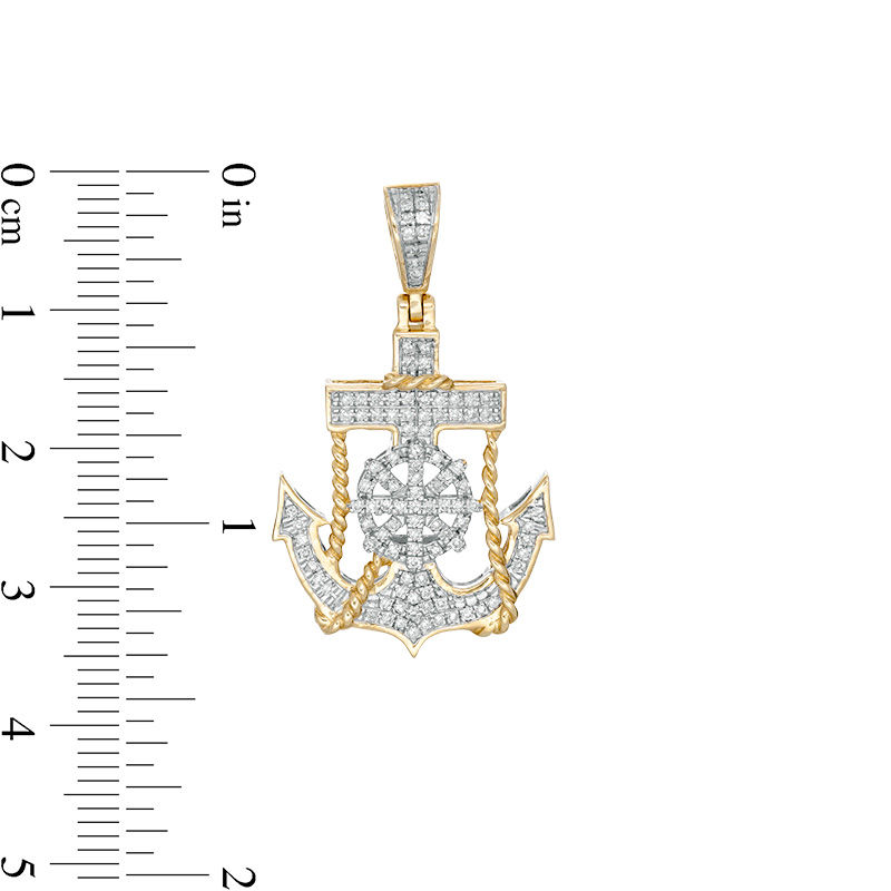 Main Image 2 of 1/3 CT. T.W. Diamond Wheel and Anchor with Rope Necklace Charm in 10K Gold