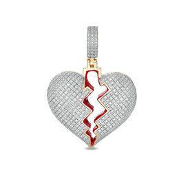 1/3 CT. T.W. Composite Diamond Red Enamel Broken Heart Necklace