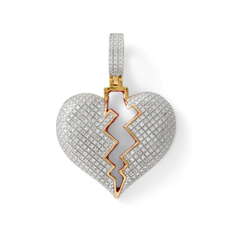 1/3 CT. T.W. Composite Diamond Red Enamel Broken Heart Necklace Charm in 10K Gold