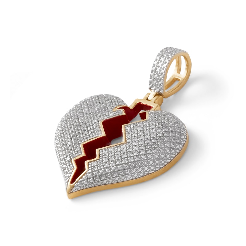 1/3 CT. T.W. Composite Diamond Red Enamel Broken Heart Necklace Charm in 10K Gold