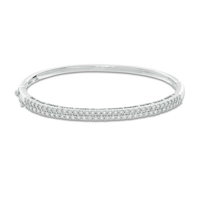 Sterling Silver 1/3 CT. T.W. Diamond Double Row Bangle - 7"